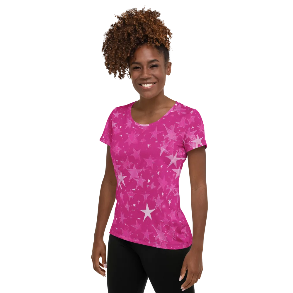 Magenta Meteor Shower on Women's Athletic T-Shirt — Left
