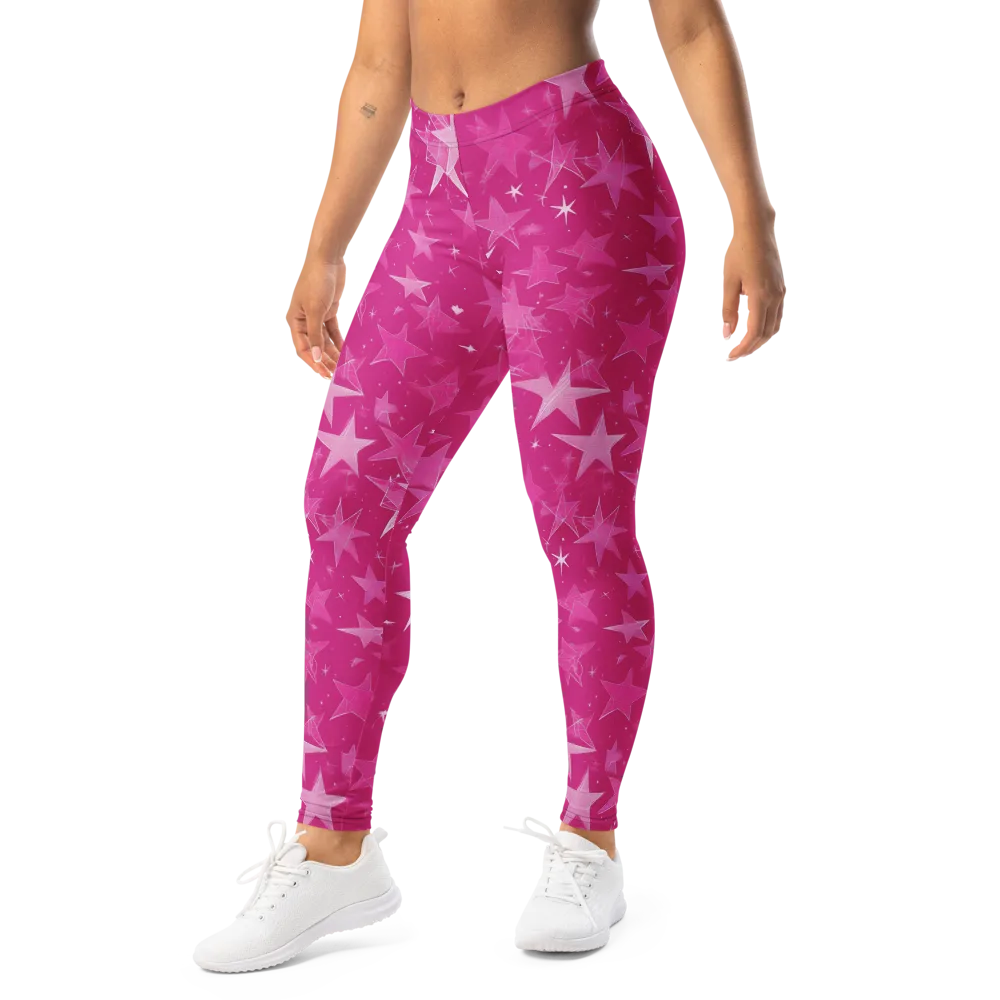Magenta Meteor Shower on Leggings — Left Front