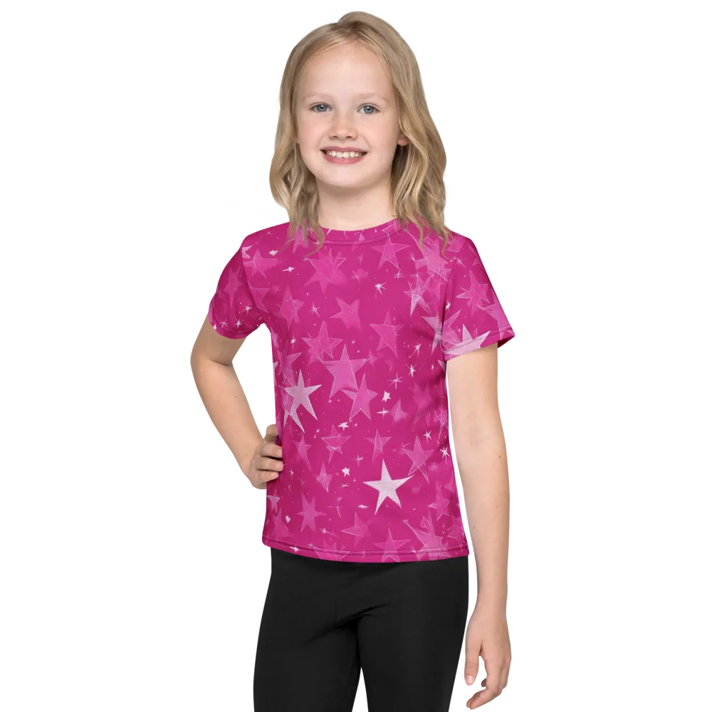 Magenta Meteor Shower on Kids Crew Neck T-Shirt — Front