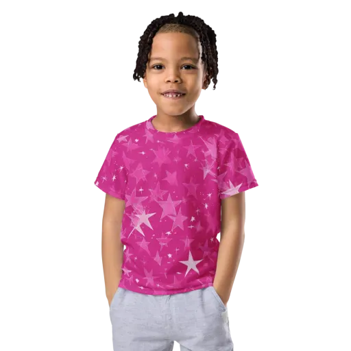 Magenta Meteor Shower on a Kids Crew Neck T-Shirt
