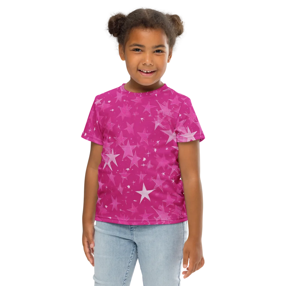 Magenta Meteor Shower on Kids Crew Neck T-Shirt — Front