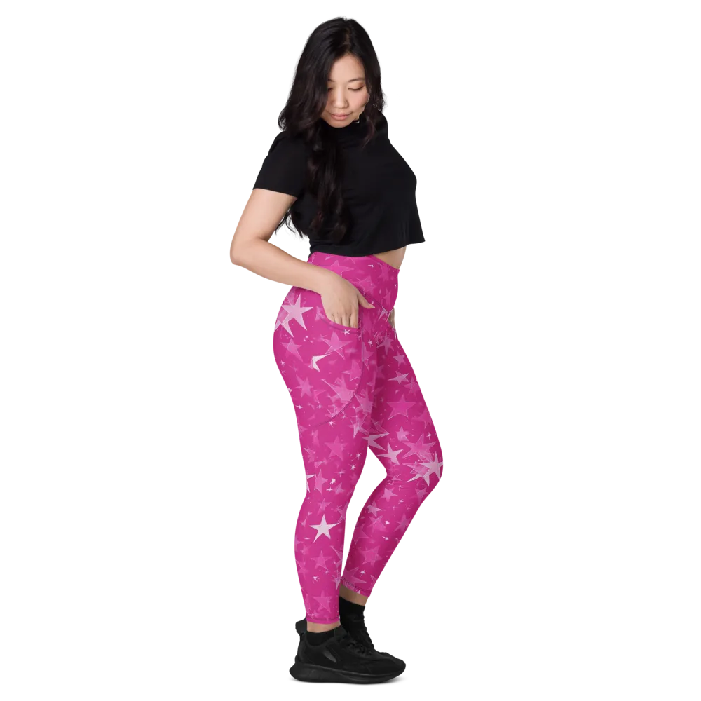 Magenta Meteor Shower on Leggings with Pockets — Right