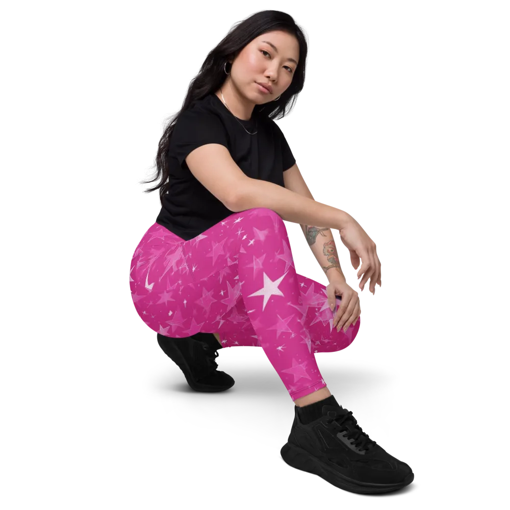 Magenta Meteor Shower on Leggings with Pockets — Right Front