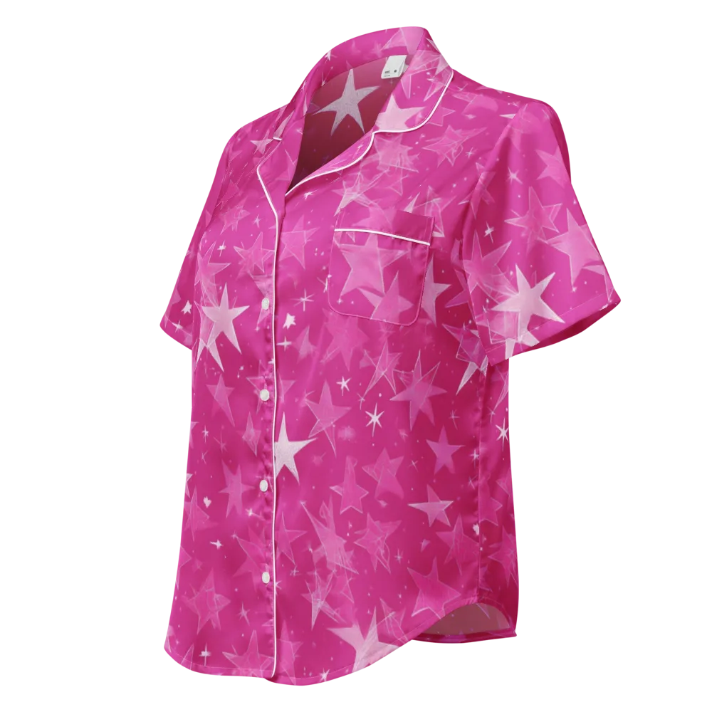 Magenta Meteor Shower on Women's Short Sleeve Pajama Top — Left Front