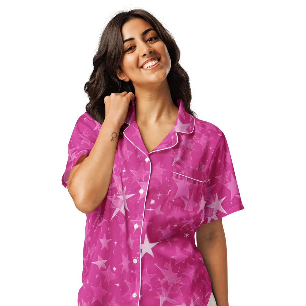 Magenta Meteor Shower on Women's Short Sleeve Pajama Top — Front