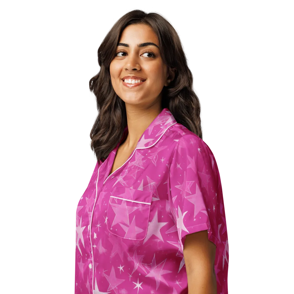 Magenta Meteor Shower on Women's Short Sleeve Pajama Top — Left Front