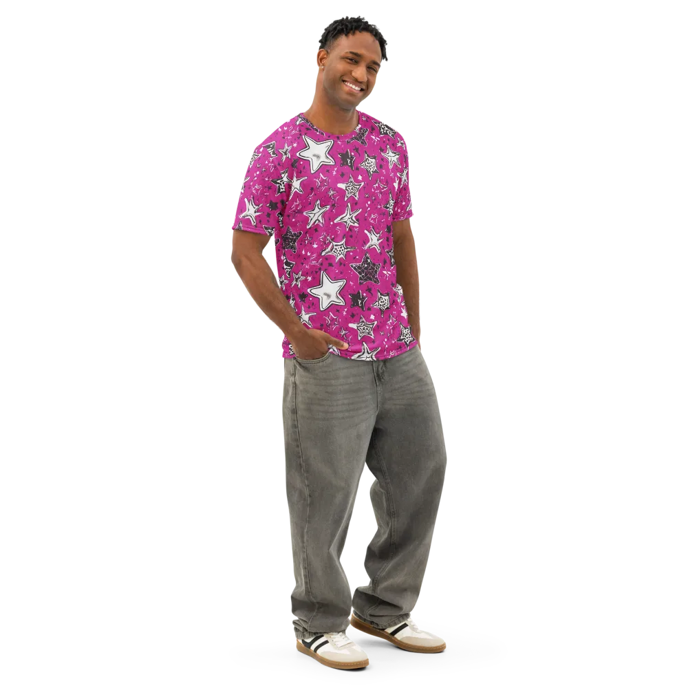 Electric Starfall on Men's Cotton Crew Neck T-Shirt — Right Front