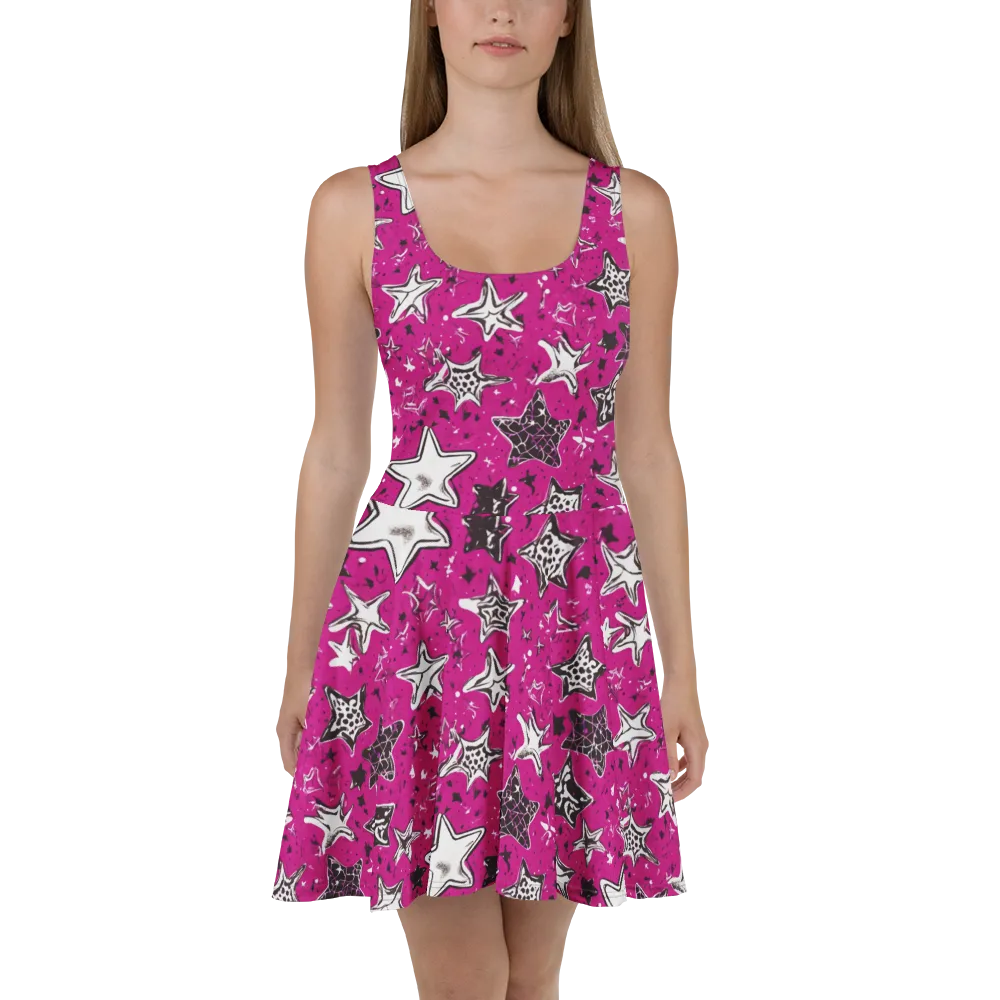 Electric Starfall on Skater Dress — Front