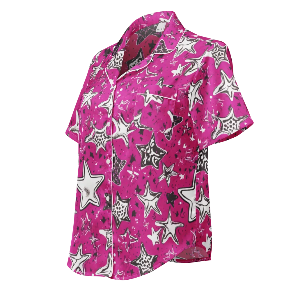 Electric Starfall on Women's Short Sleeve Pajama Top — Left Front