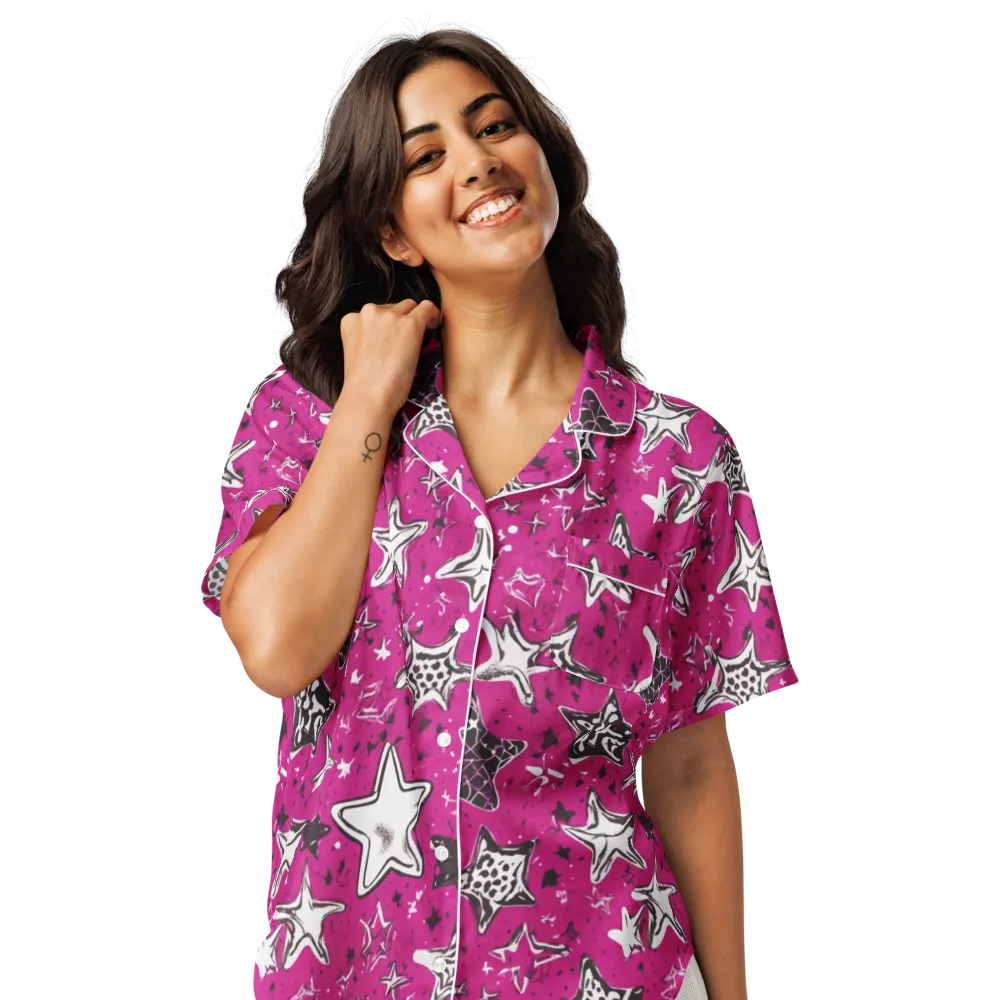 Electric Starfall on Women's Short Sleeve Pajama Top — Front