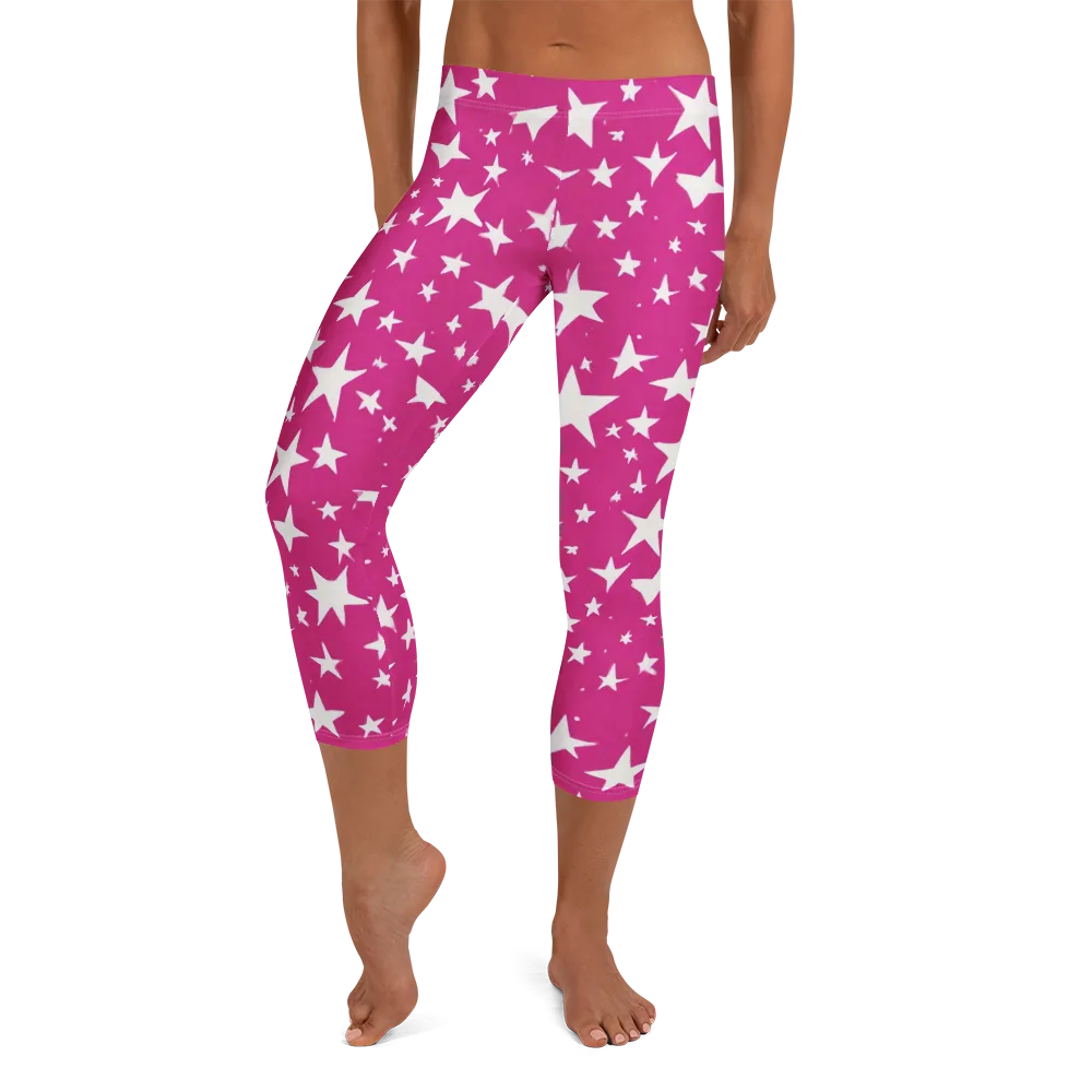 Starburst Fuchsia on Capri Leggings — Front
