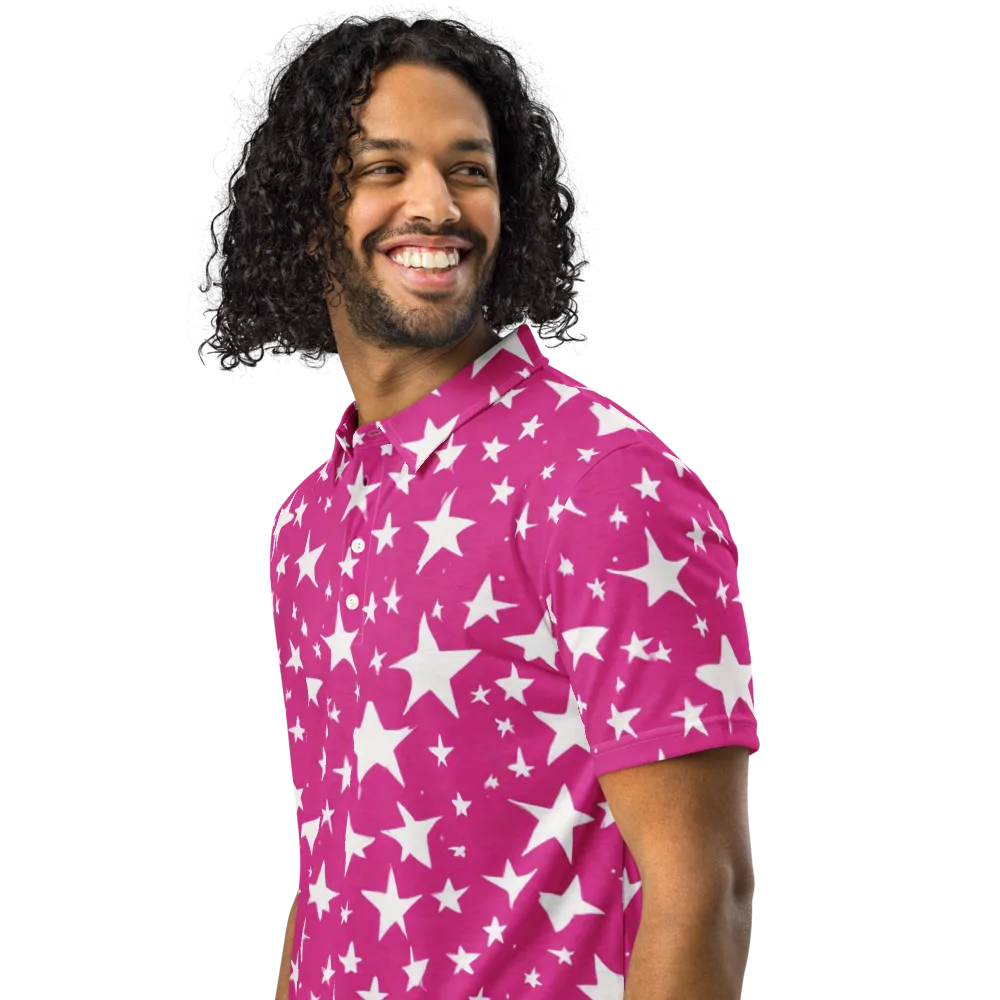 Starburst Fuchsia on Men's Slim Fit Polo Shirt — Left Front