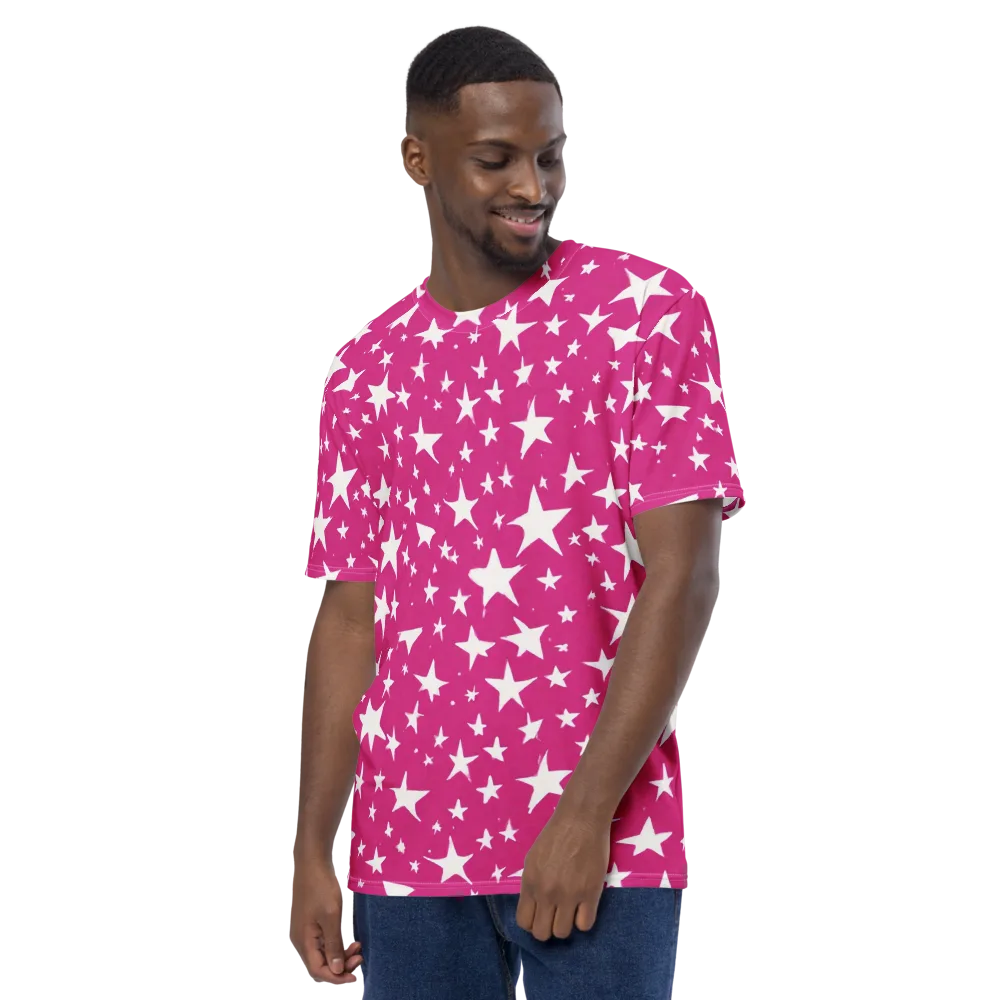 Starburst Fuchsia on Men's Crew Neck T-Shirt — Left