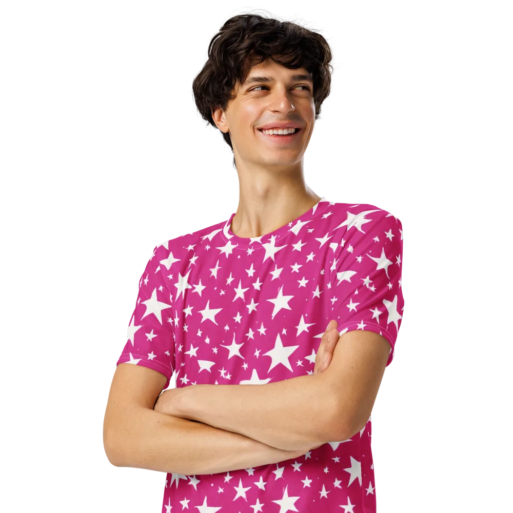 Starburst Fuchsia on Men's Crew Neck T-Shirt — Left Front