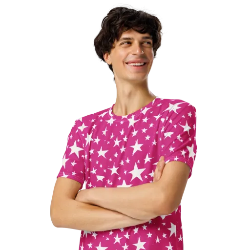 Starburst Fuchsia on a Men's Crew Neck T-Shirt