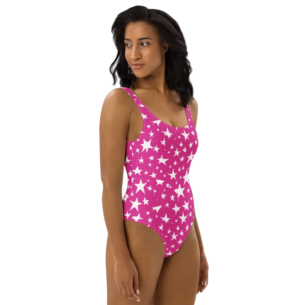Starburst Fuchsia on One-Piece Swimsuit — Right