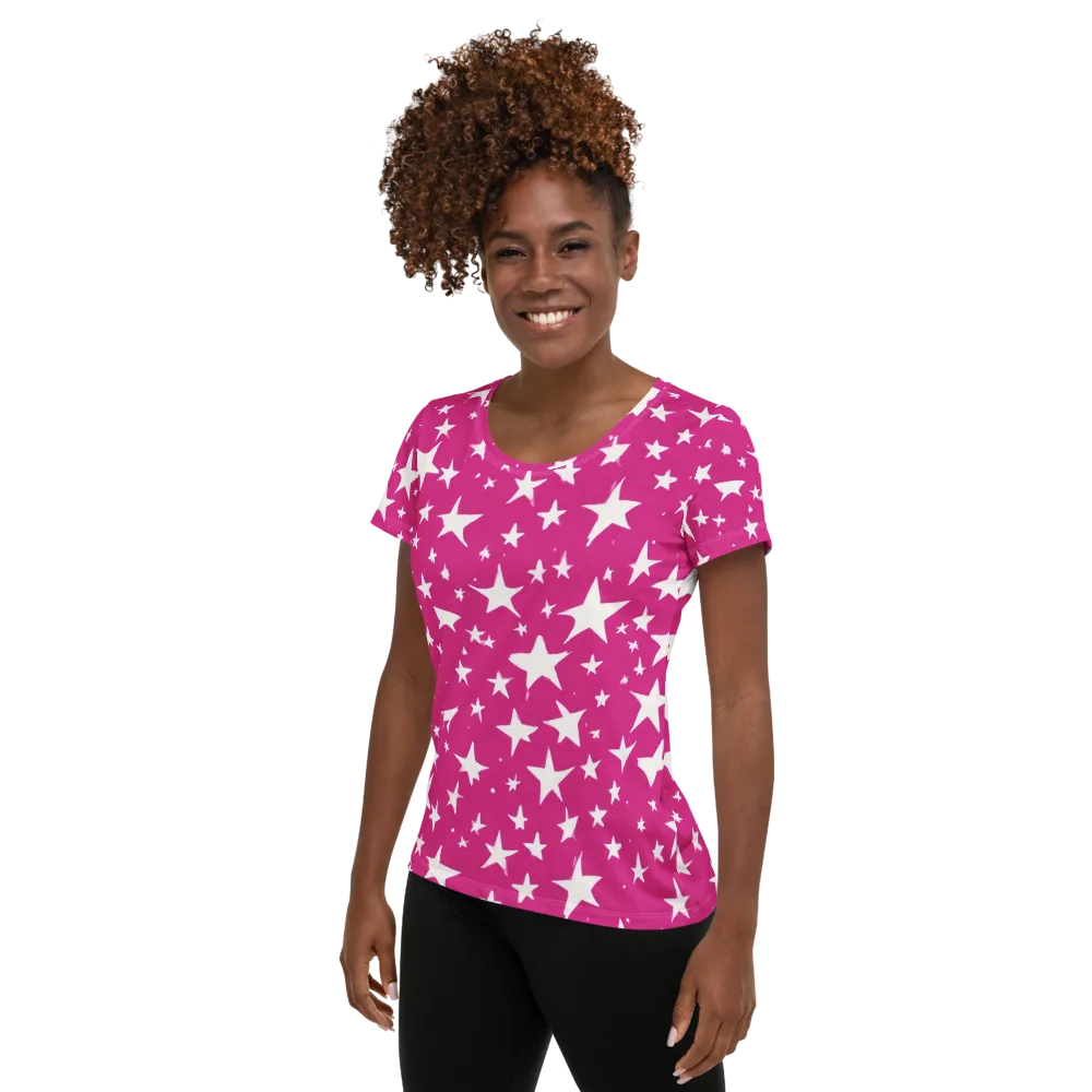 Starburst Fuchsia on Women's Athletic T-Shirt — Left