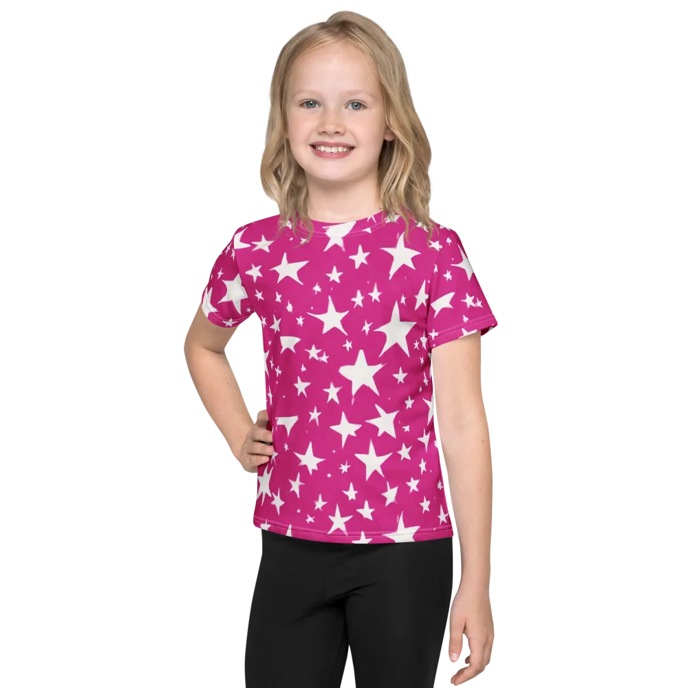 Starburst Fuchsia on Kids Crew Neck T-Shirt — Front
