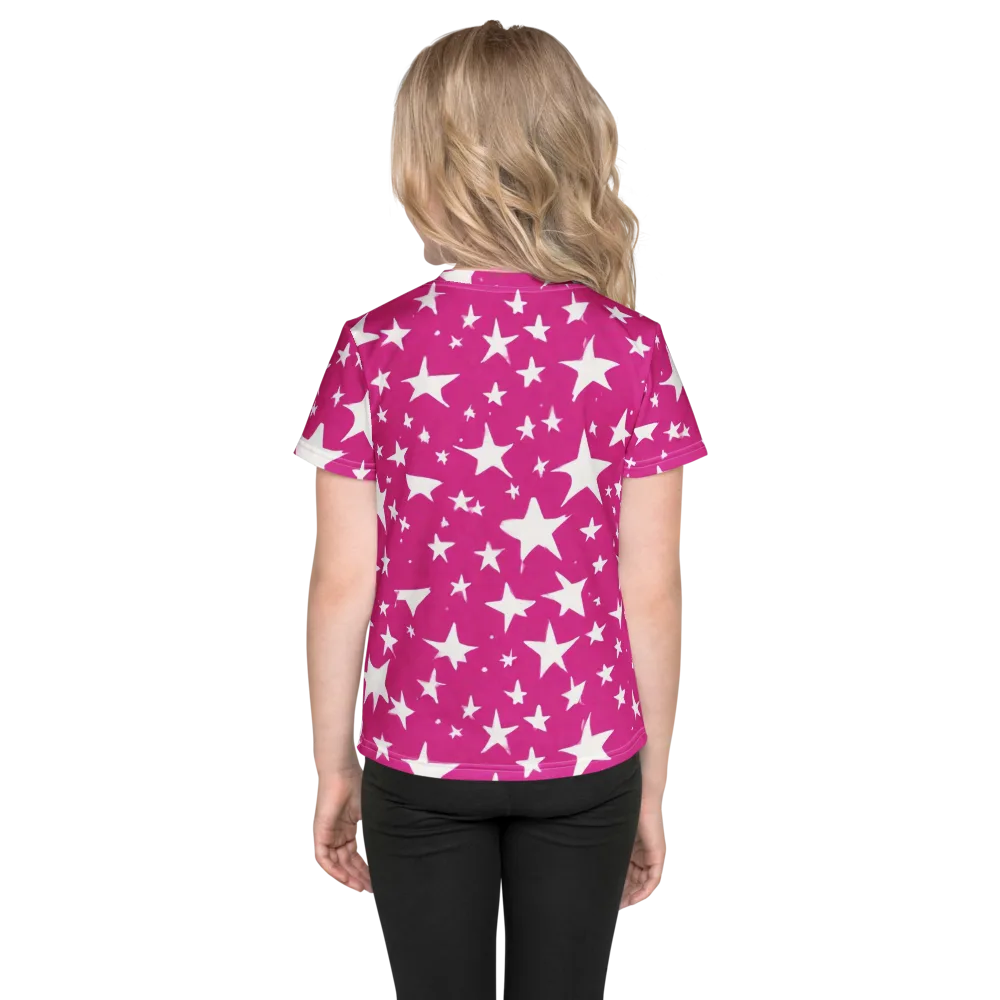 Starburst Fuchsia on Kids Crew Neck T-Shirt — Back