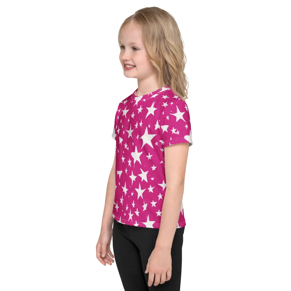 Starburst Fuchsia on Kids Crew Neck T-Shirt — Left