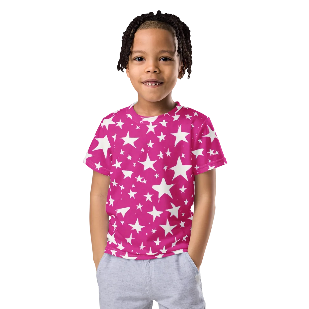 Starburst Fuchsia on Kids Crew Neck T-Shirt — Front
