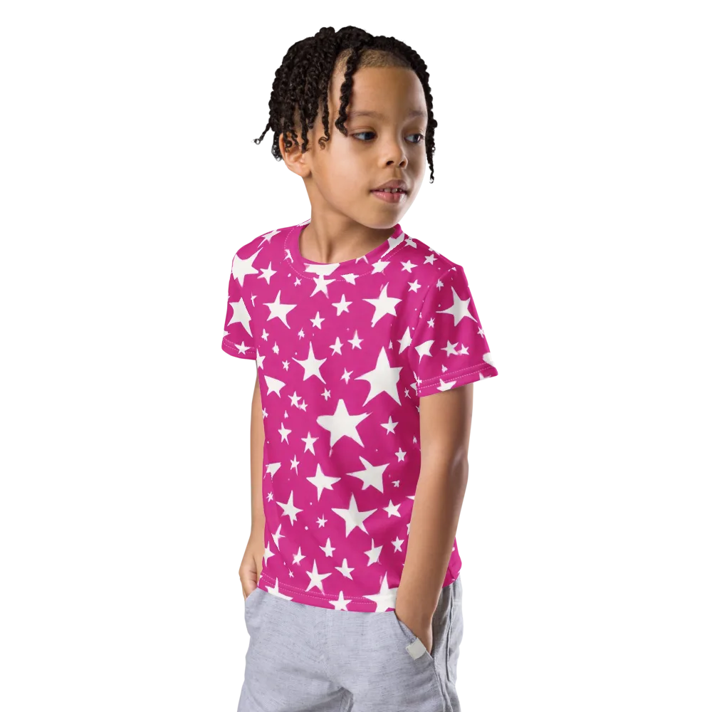 Starburst Fuchsia on Kids Crew Neck T-Shirt — Left Front