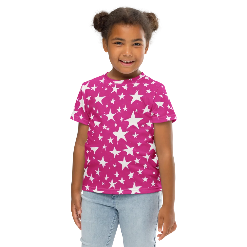 Starburst Fuchsia on Kids Crew Neck T-Shirt — Front