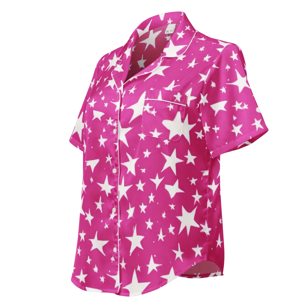 Starburst Fuchsia on Women's Short Sleeve Pajama Top — Left Front