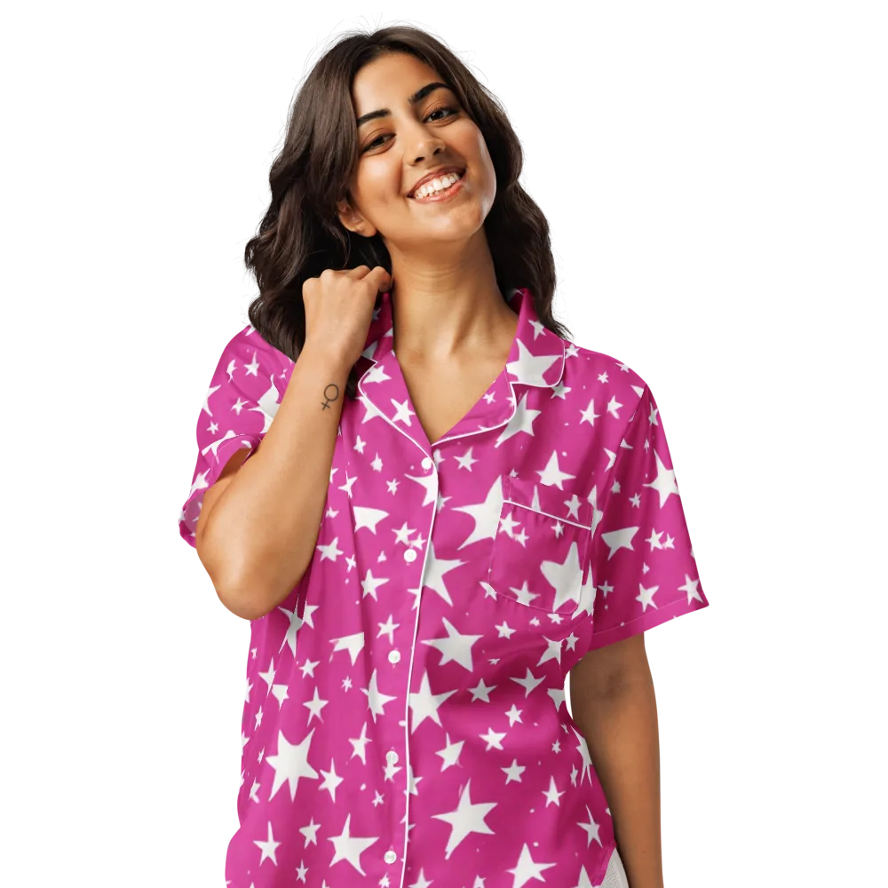 Starburst Fuchsia on Women's Short Sleeve Pajama Top — Front