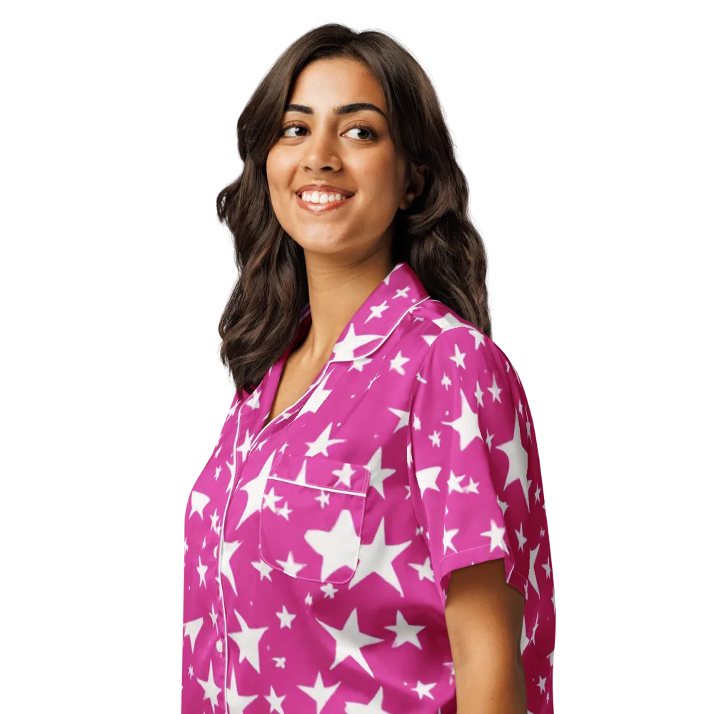Starburst Fuchsia on Women's Short Sleeve Pajama Top — Left Front