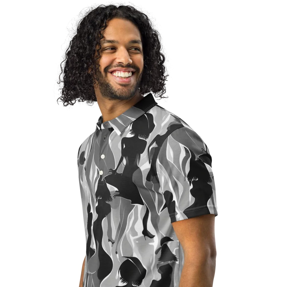Noir Silhouette on Men's Slim Fit Polo Shirt — Left Front