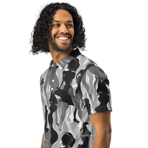 Noir Silhouette on a Men's Slim Fit Polo Shirt