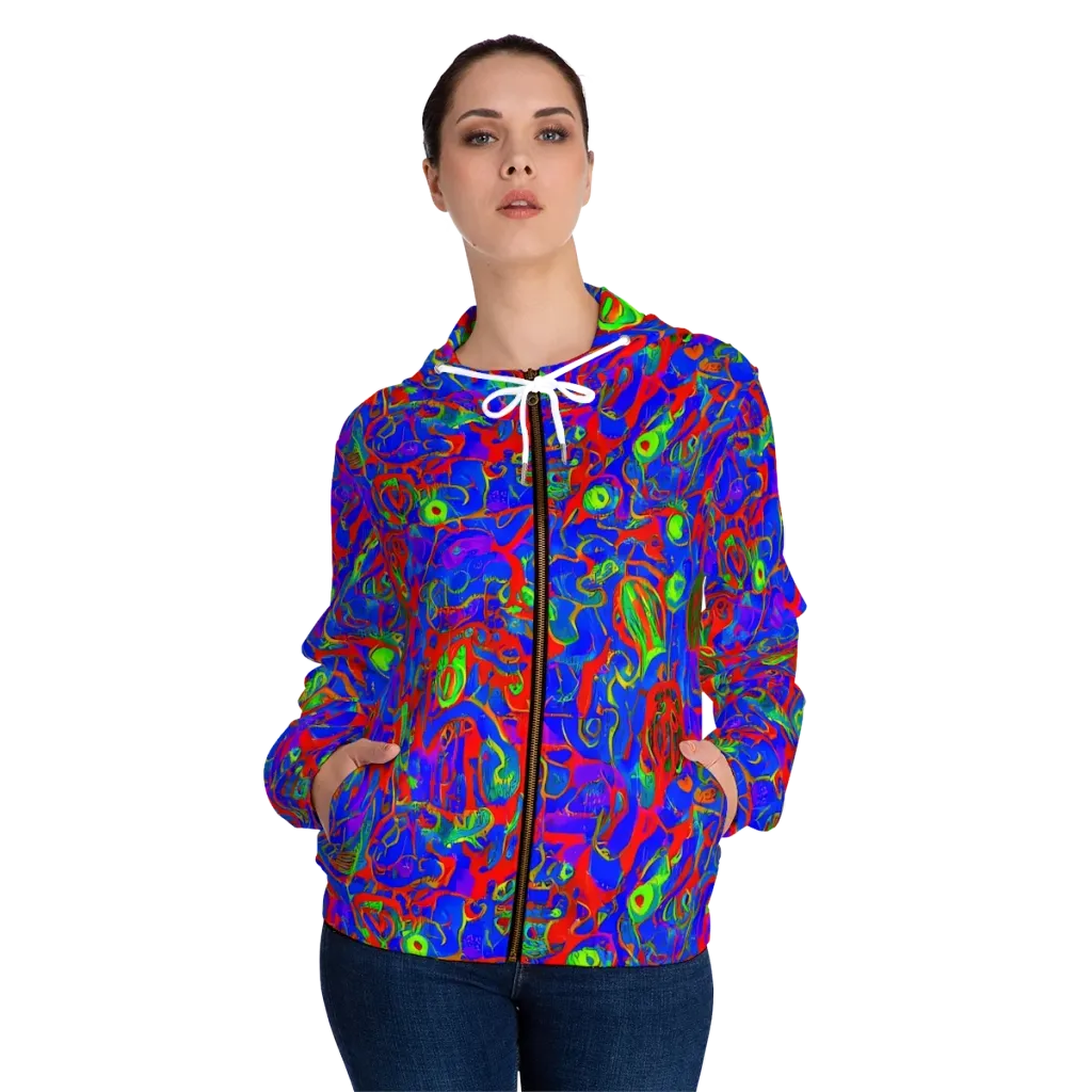 Color Collision on Women's Full-Zip Hoodie — Front On Person