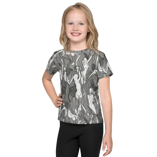Monochrome Muses on a Kids Crew Neck T-Shirt
