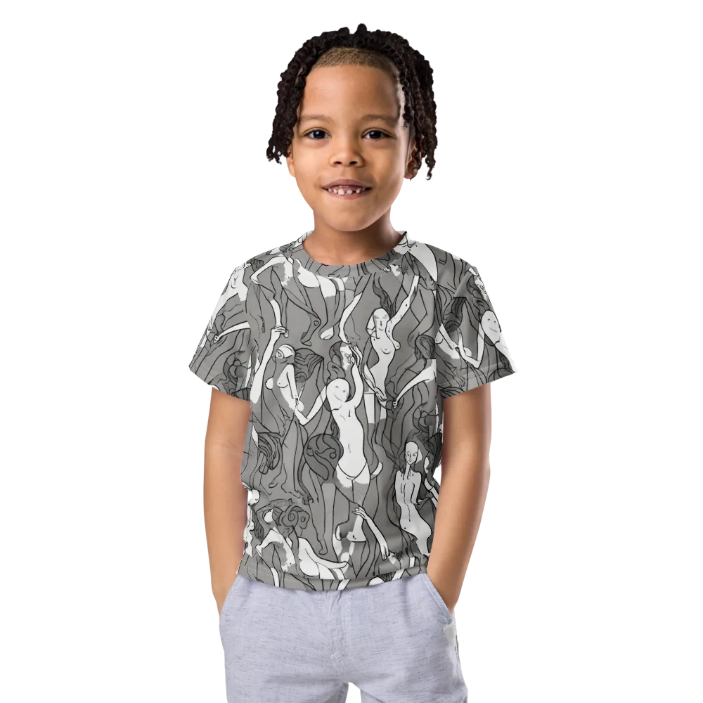 Monochrome Muses on Kids Crew Neck T-Shirt — Front