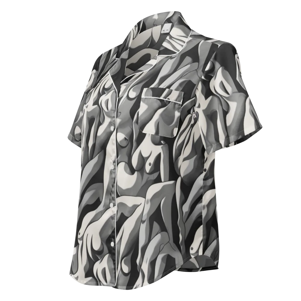 Silver Figurefield on Women's Short Sleeve Pajama Top — Left Front