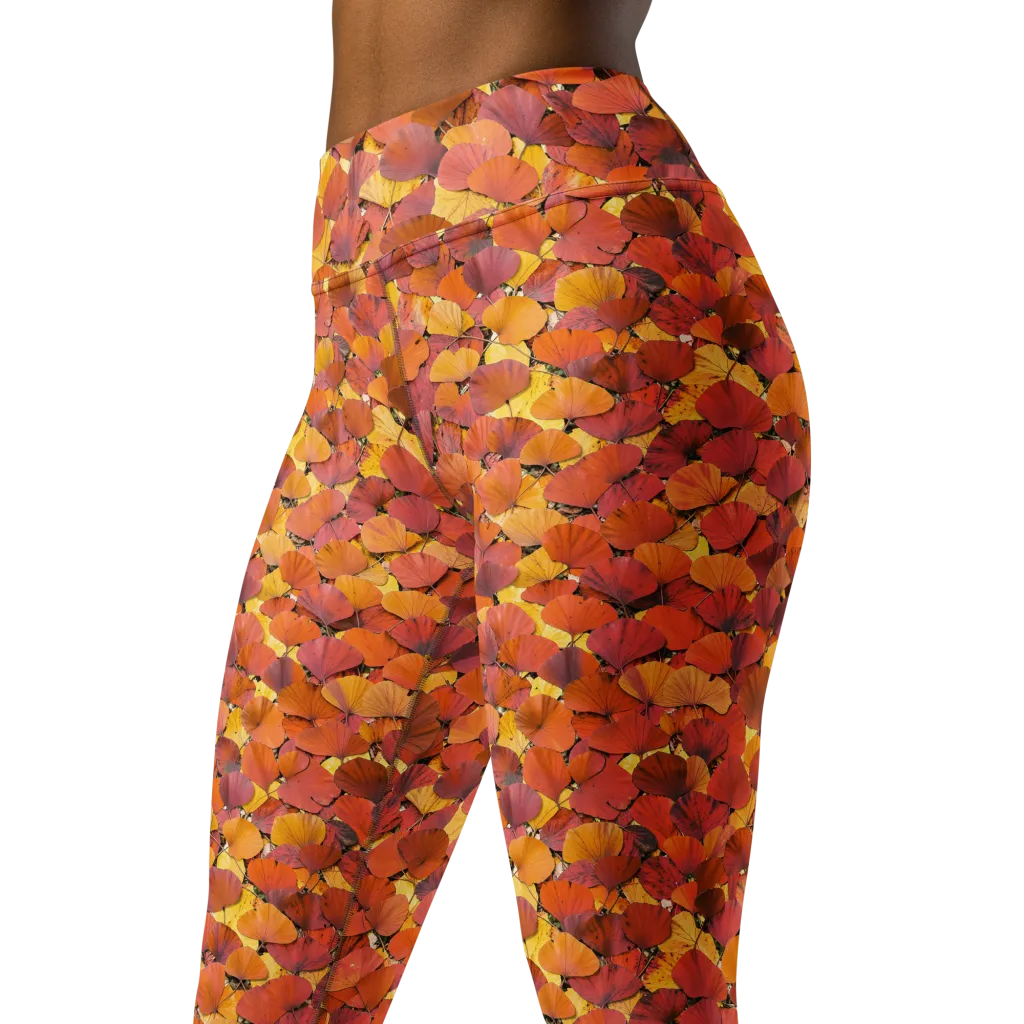 Autumn Ginkgo on Yoga Leggings — Left Front
