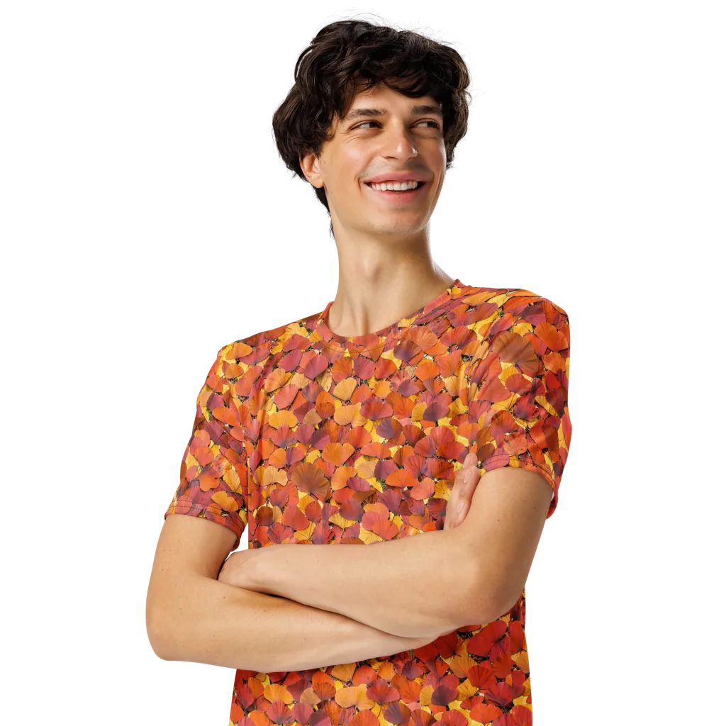 Autumn Ginkgo on Men's Crew Neck T-Shirt — Left Front