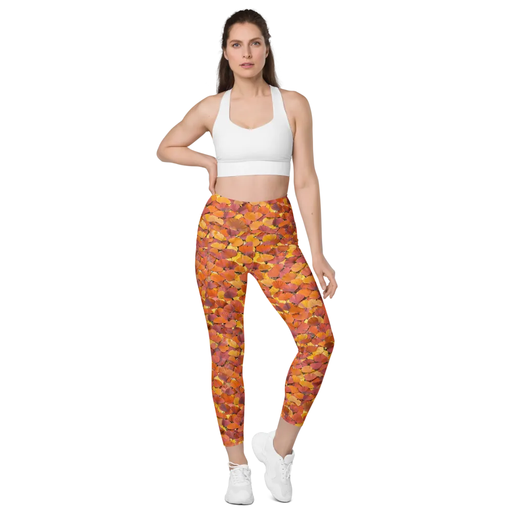 Autumn Ginkgo on Leggings with Pockets — Front