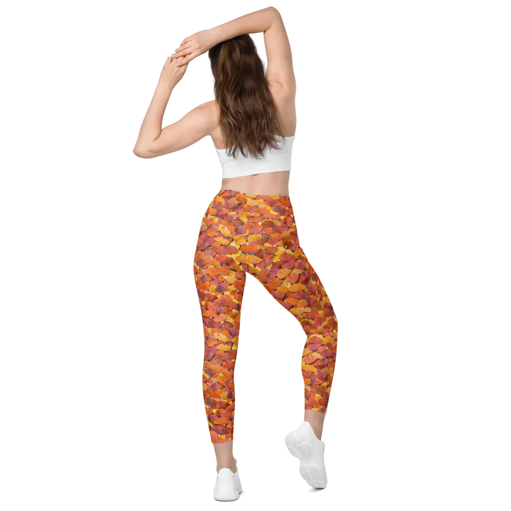 Autumn Ginkgo on Leggings with Pockets — Back