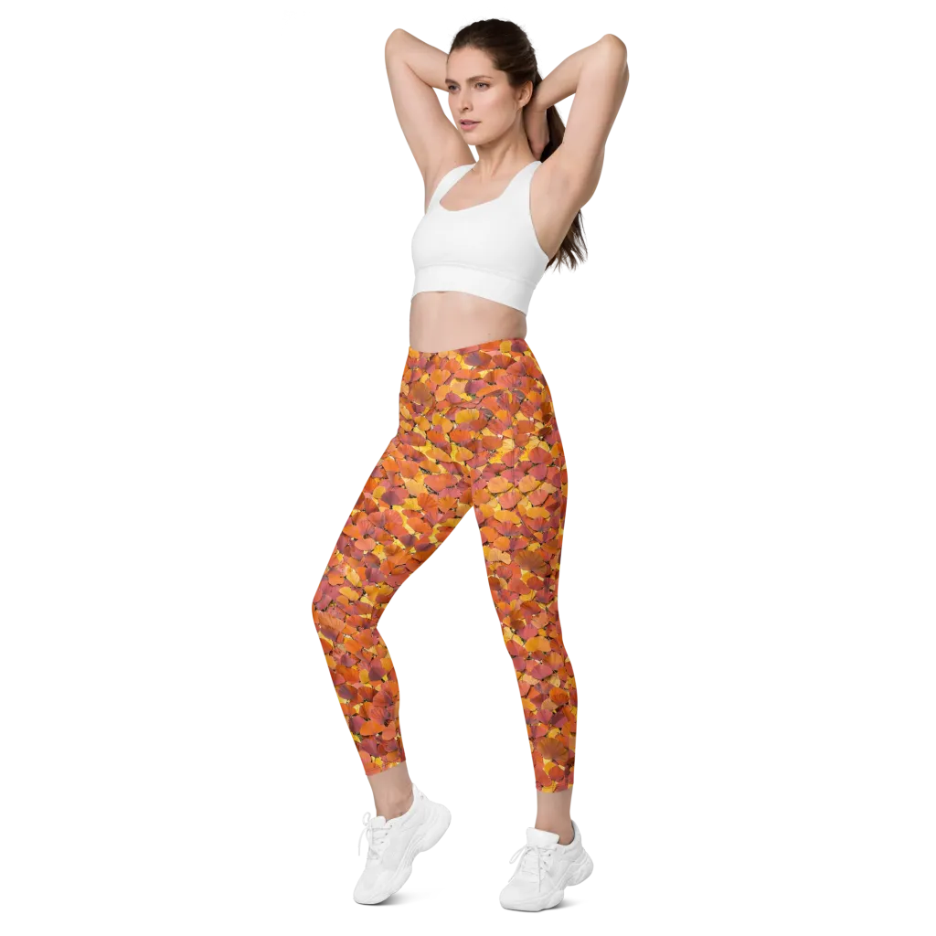 Autumn Ginkgo on Leggings with Pockets — Left Front