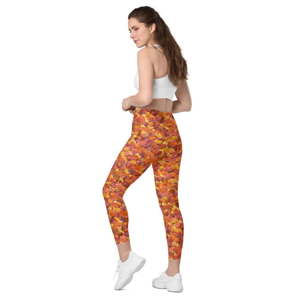 Autumn Ginkgo on Leggings with Pockets — Left Back