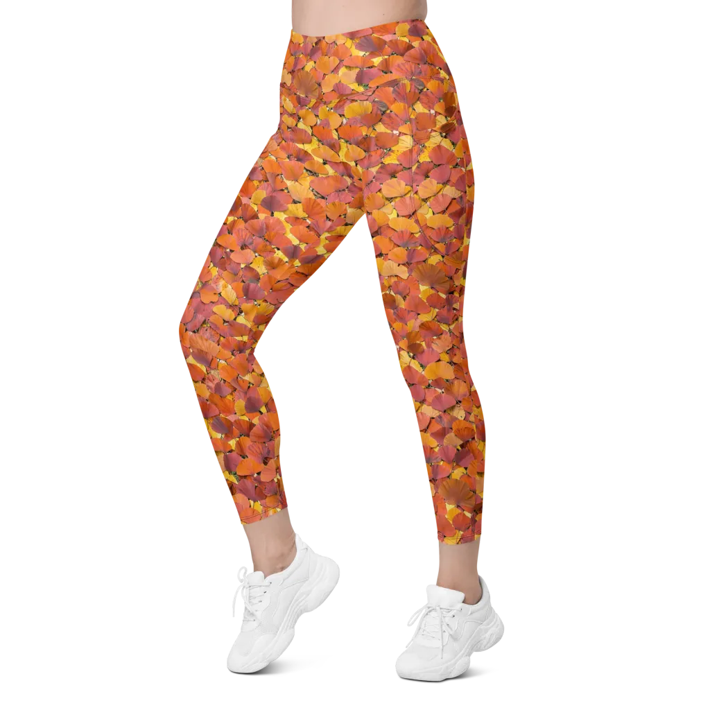 Autumn Ginkgo on Leggings with Pockets — Left Front