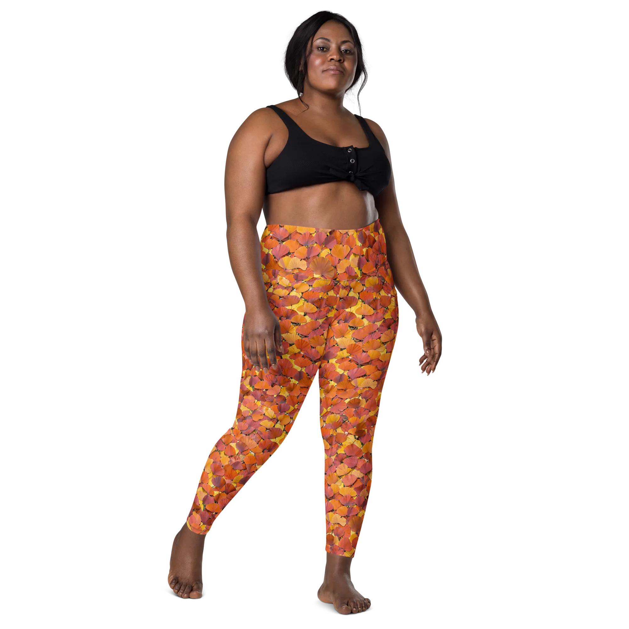 Autumn Ginkgo on Leggings with Pockets — Front