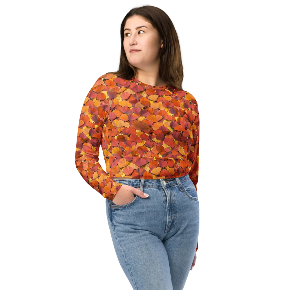 Autumn Ginkgo on Long Sleeve Crop Top — Front