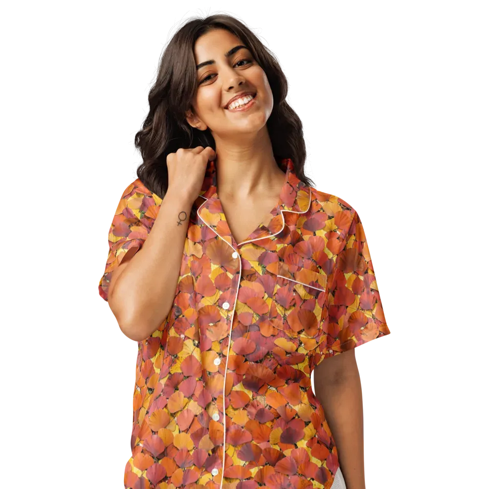 Autumn Ginkgo on Women's Short Sleeve Pajama Top — Front