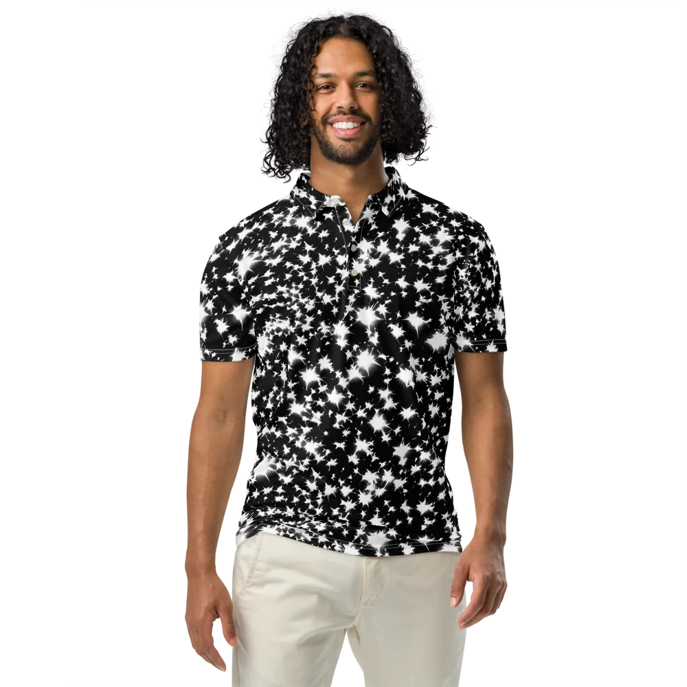 Black Starburst on Men's Slim Fit Polo Shirt — Front