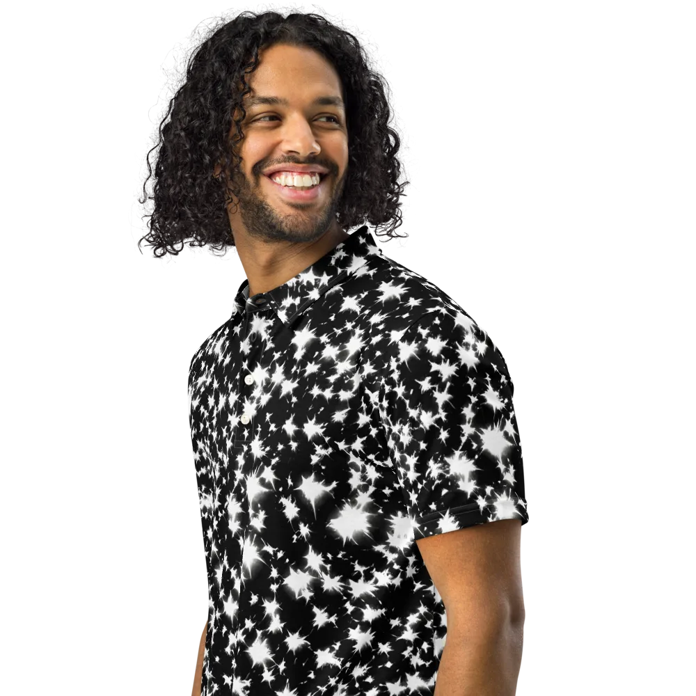 Black Starburst on Men's Slim Fit Polo Shirt — Left Front