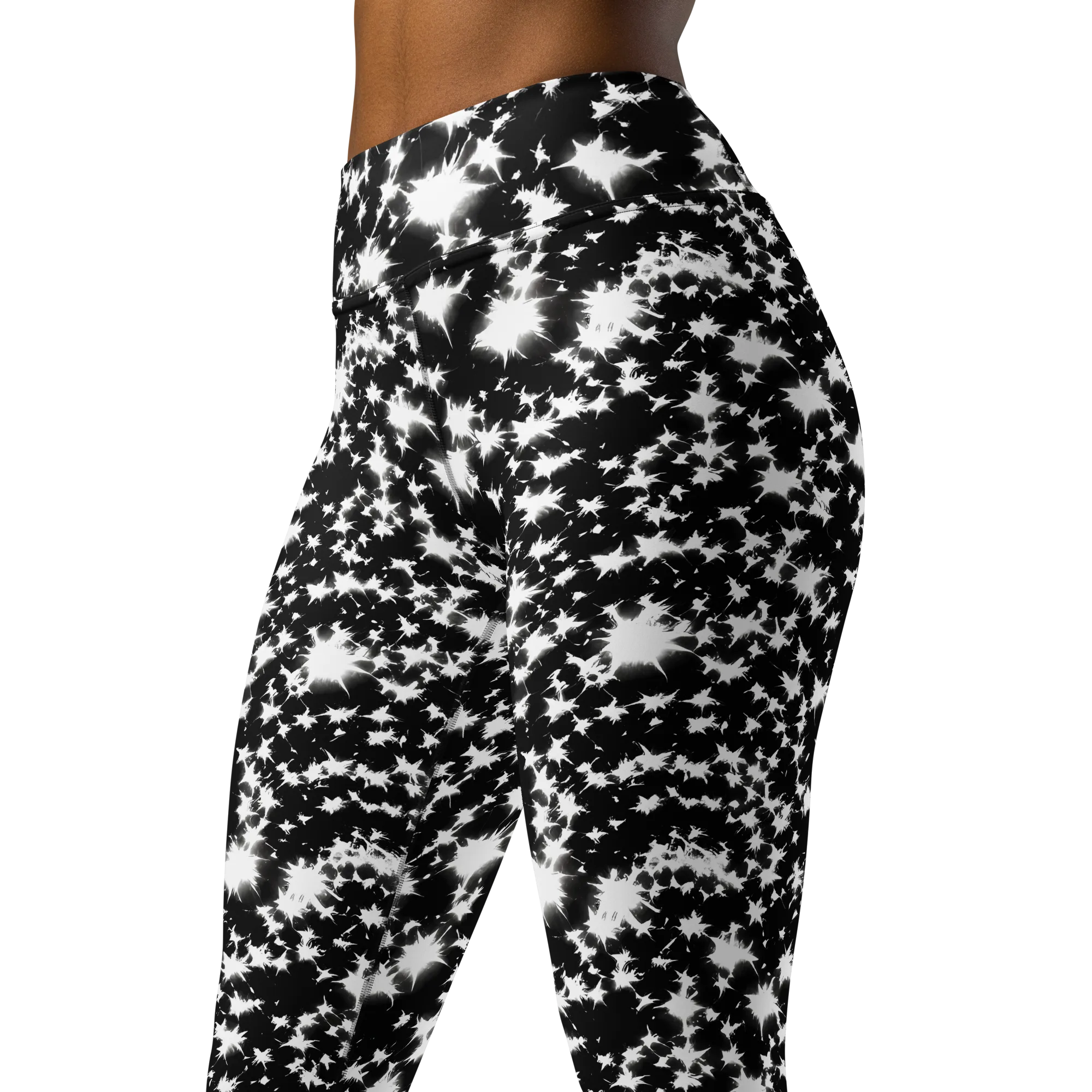 Black Starburst on Yoga Leggings — Left Front