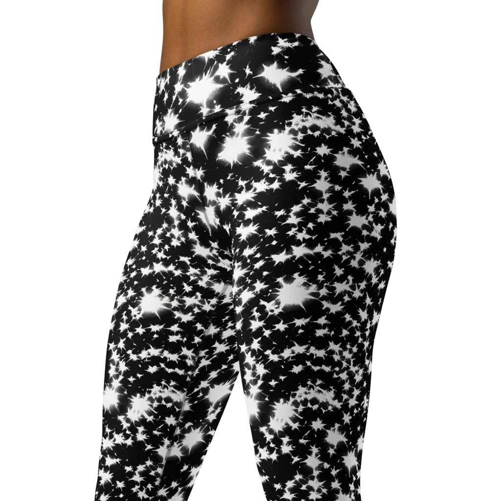 Black Starburst on Yoga Leggings — Left Front